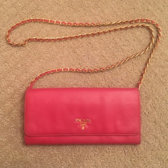 Pink Prada Saffiano Wallet on Chain - Picture 1 of 8